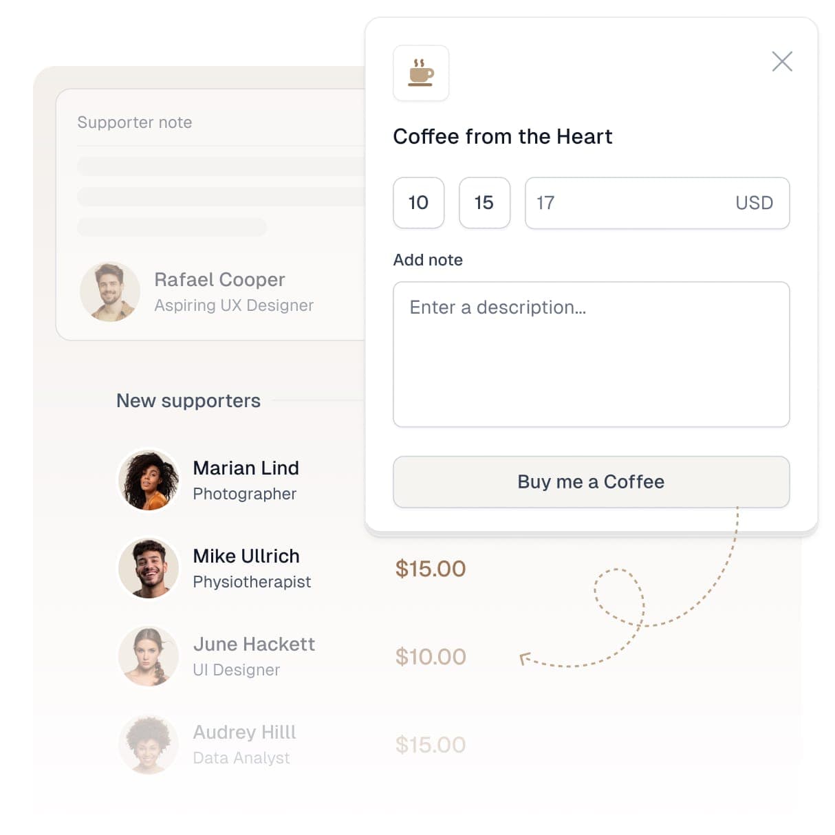 Easycoffee donation widget interface