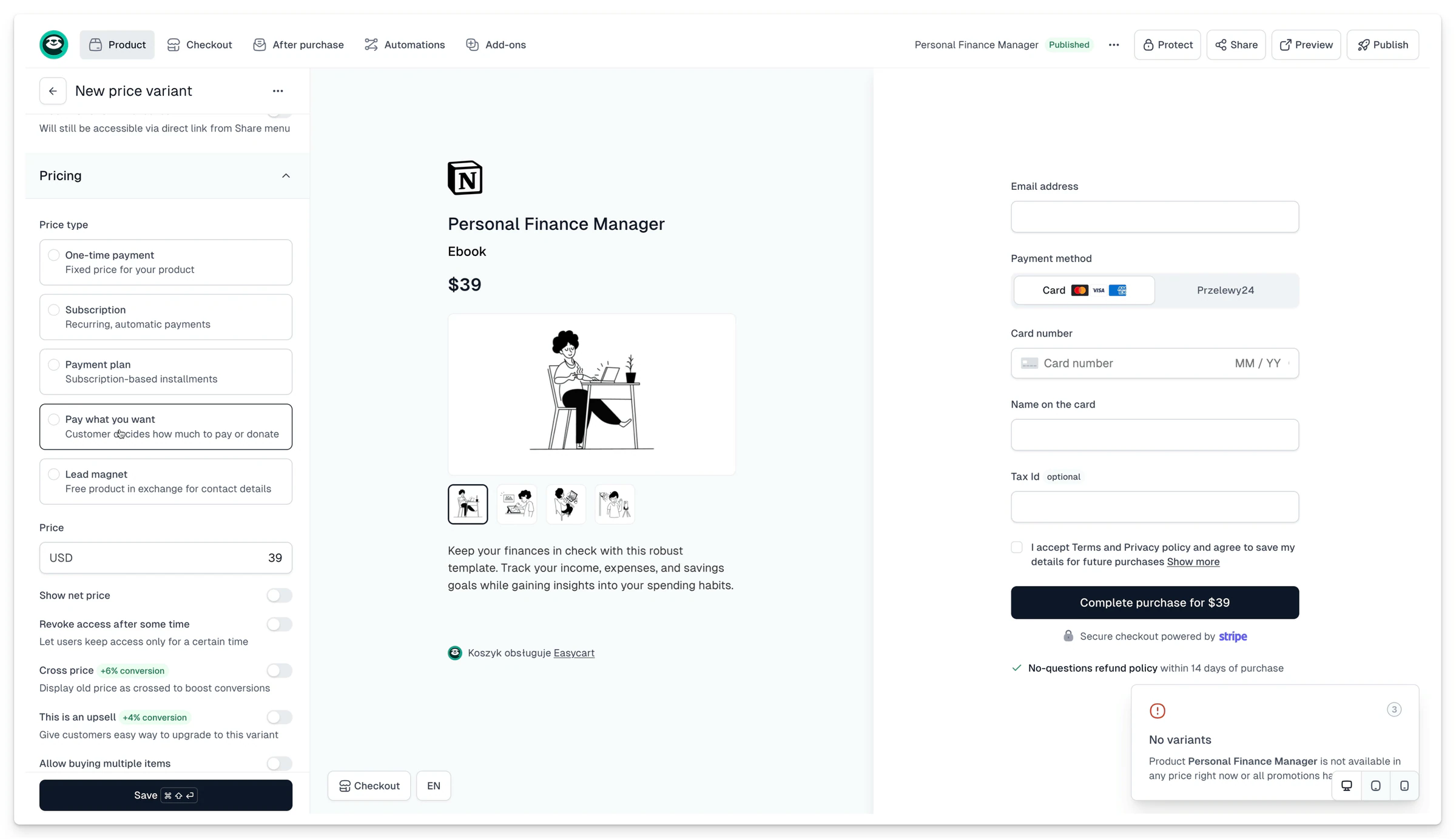 Checkout Trả theo mức bạn muốn hiển thị ô giá đề xuất
